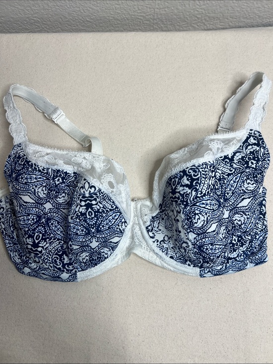 Cacique Other - Cacique Navy Paisley Underwire Bra with White Lace Trim